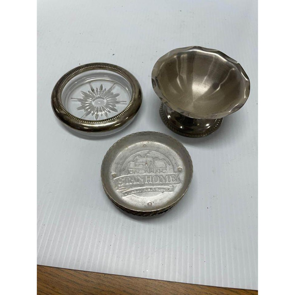 Set 6 VTG Stanhome Stanley Home Tin Metal Coasters Cupholders with Silver Stand - Picture 2 of 4